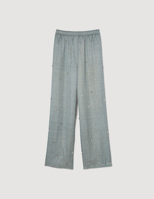 Rhinestone Linen Trousers : Pants color Grey