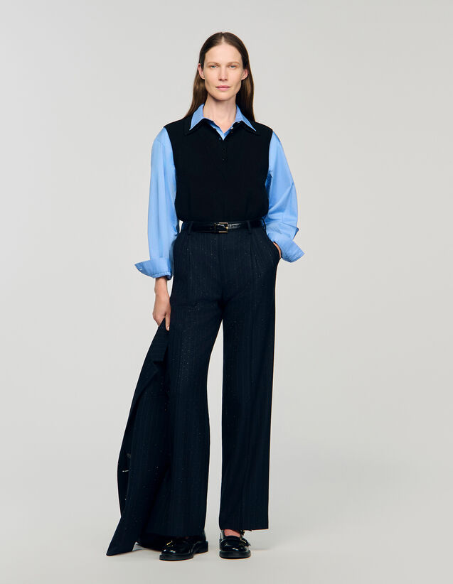 Rhinestone Striped Trousers - SFPPA01749 | sandro-paris.com Rhinestone Striped Trousers : Pants color Navy Blue