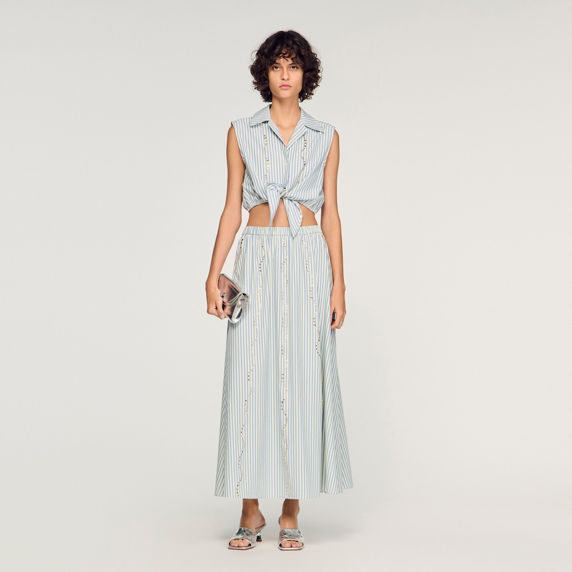 Rhinestone Striped Long Skirt : Skirts & Shorts color Blue