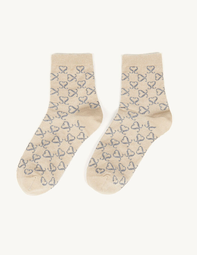 Jacquard Socks With Double S In Lurex : Socks color Beige