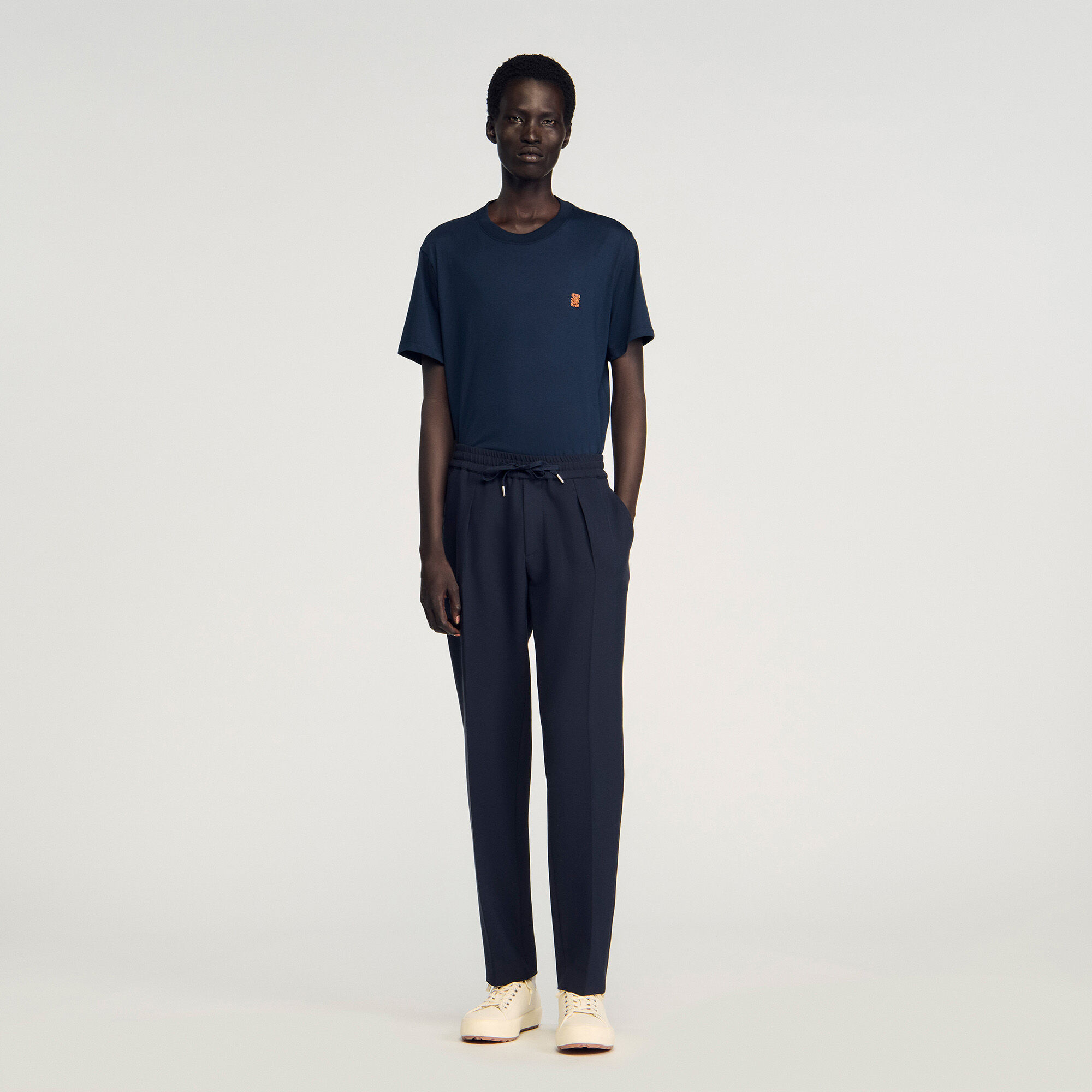 Elasticated Straight-Leg Trousers : Pants & Shorts color Navy Blue