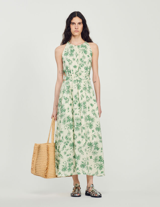 Long Floral Dress : Dresses color Ecru - Green