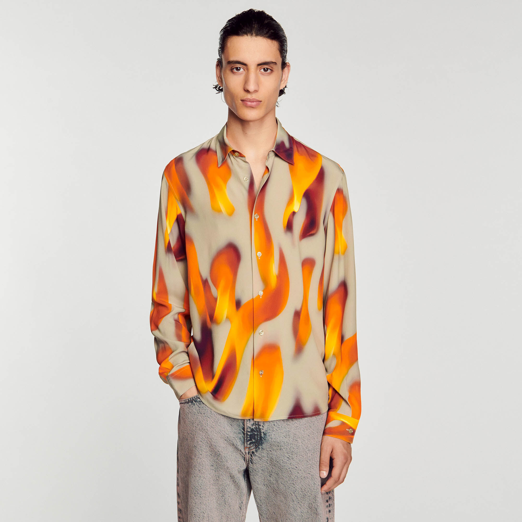 Flame Pattern Shirt : Shirts color Black