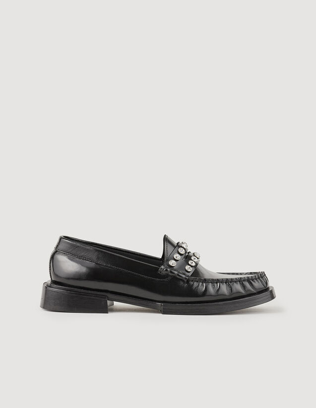 Leather Loafers With Rhinestones : Loafers color Black