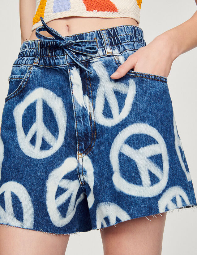 Wide Denim Shorts With Peace Motifs : Skirts & Shorts color Deep blu