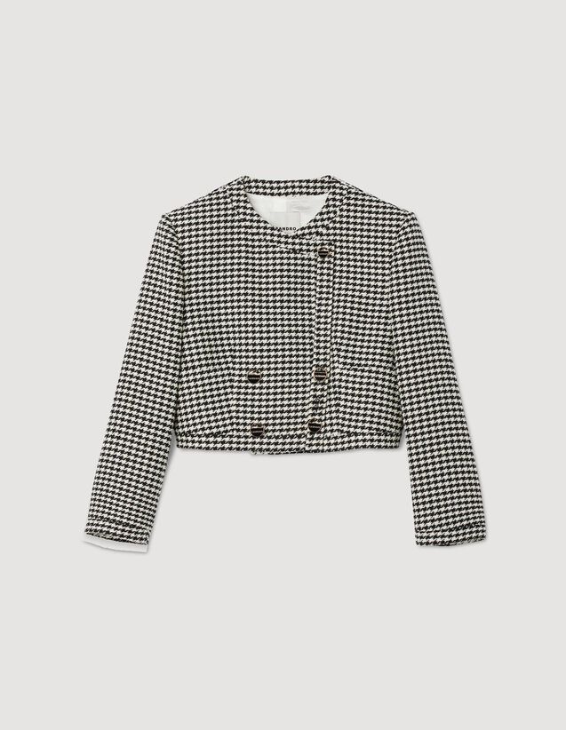 Cropped Houndstooth Jacket : Blazers & Jackets color Black / White