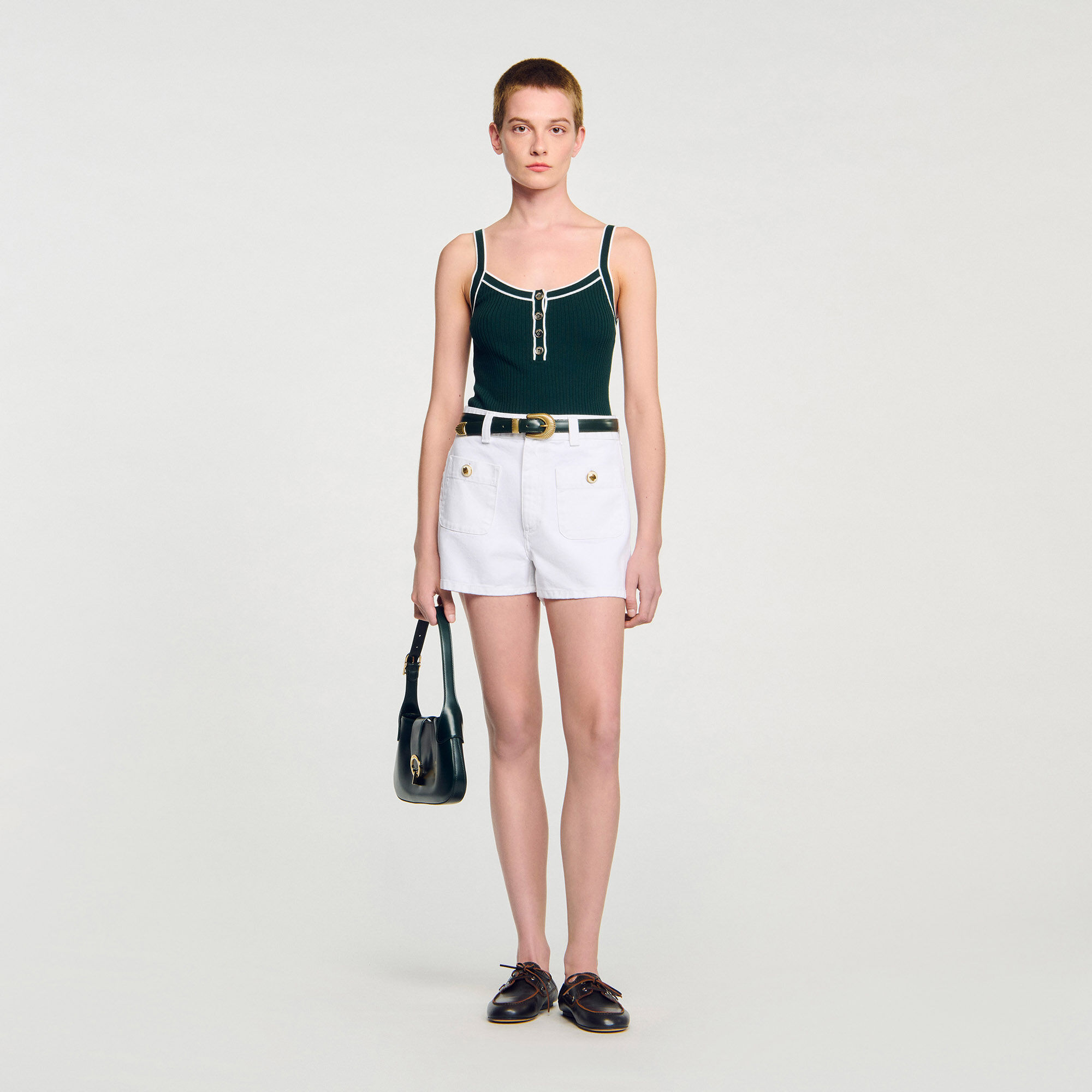 Two-Tone Knit Vest Top : Sweaters & Cardigans color Bottle Green