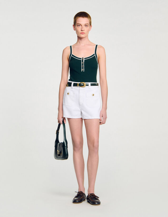 Two-Tone Knit Vest Top - SFPPU02647 | sandro-paris.com Two-Tone Knit Vest Top : Sweaters & Cardigans color Bottle Green