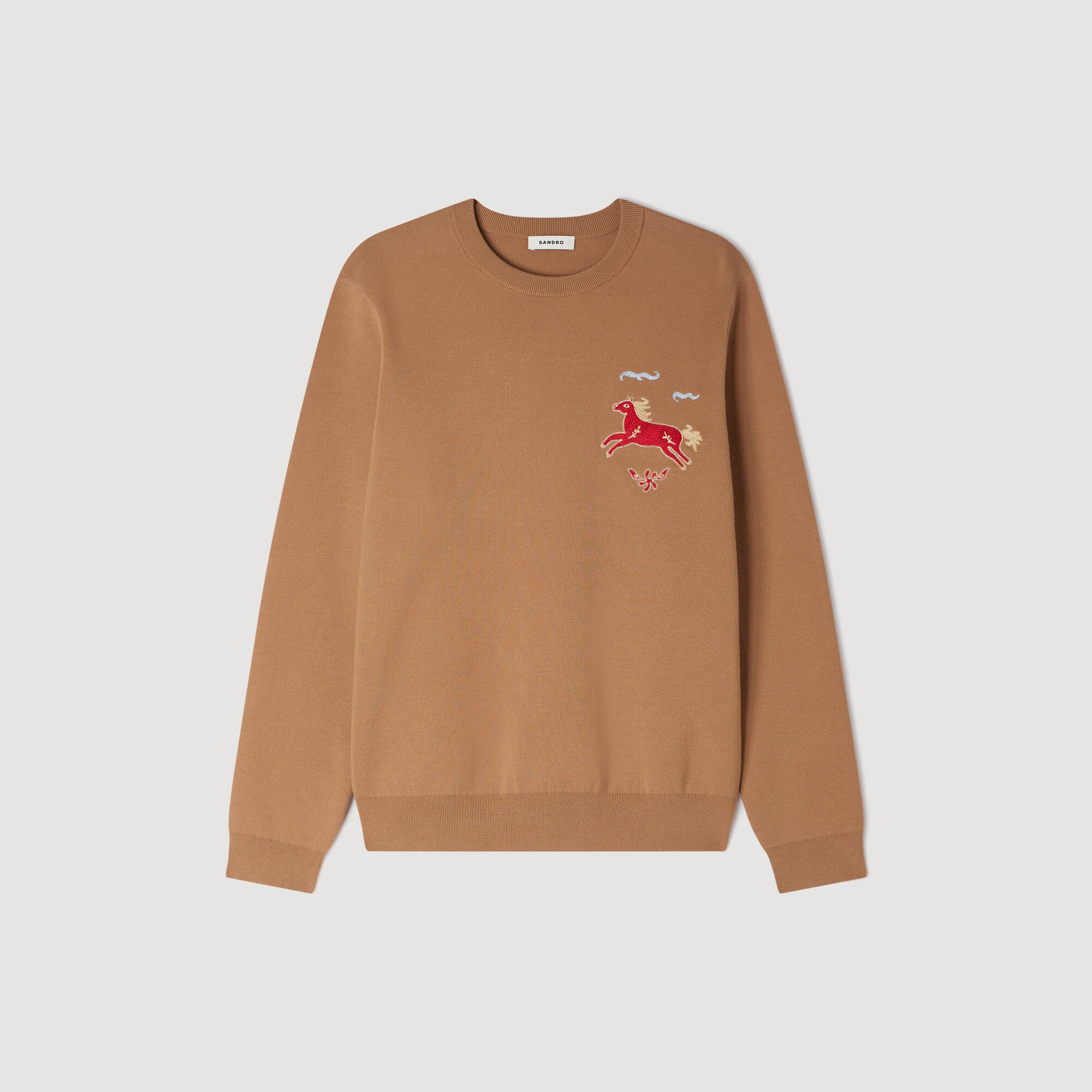 Embroidered Horse Sweatshirt : Sweaters & Cardigans color Camel