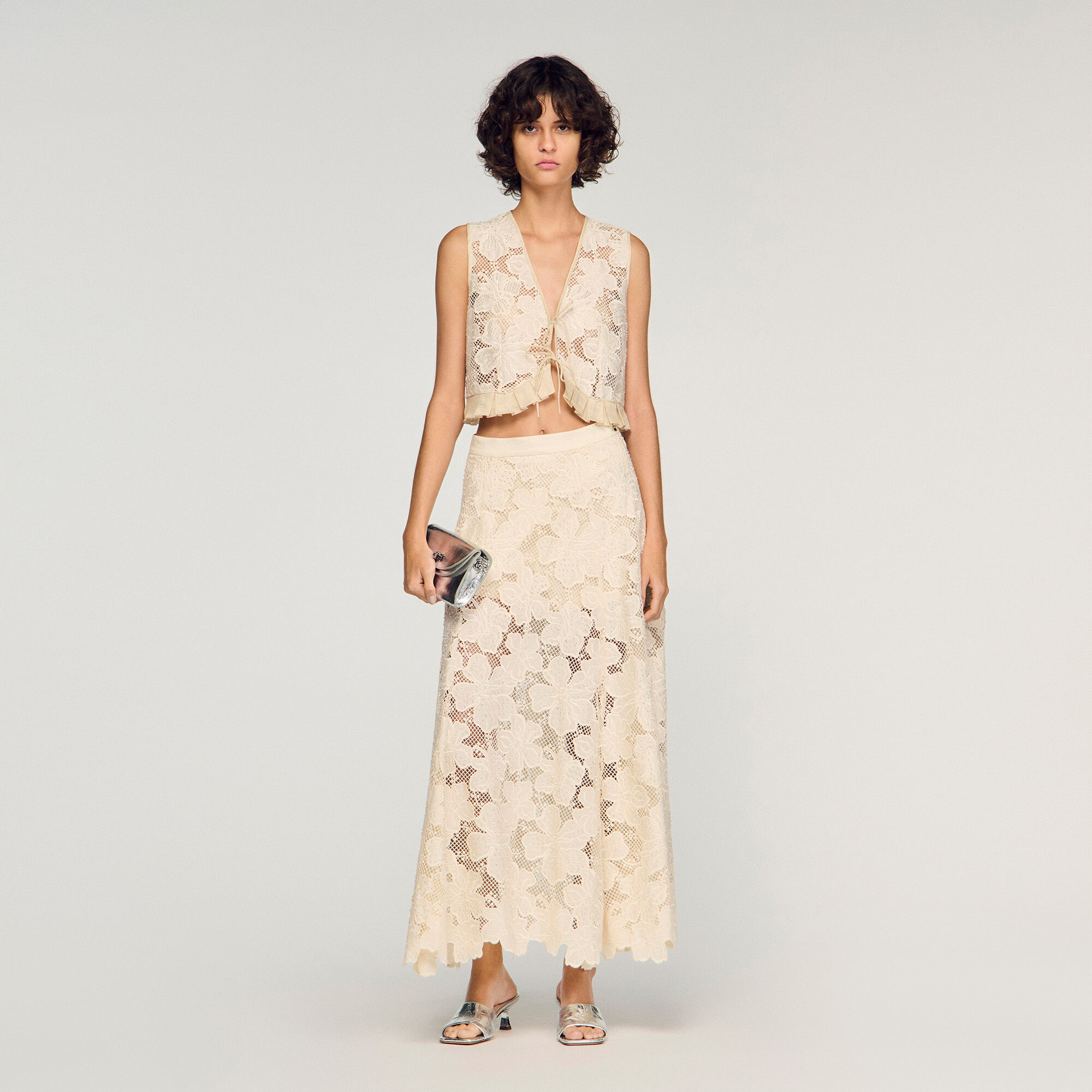 Long Guipure Skirt : Skirts & Shorts color Ecru