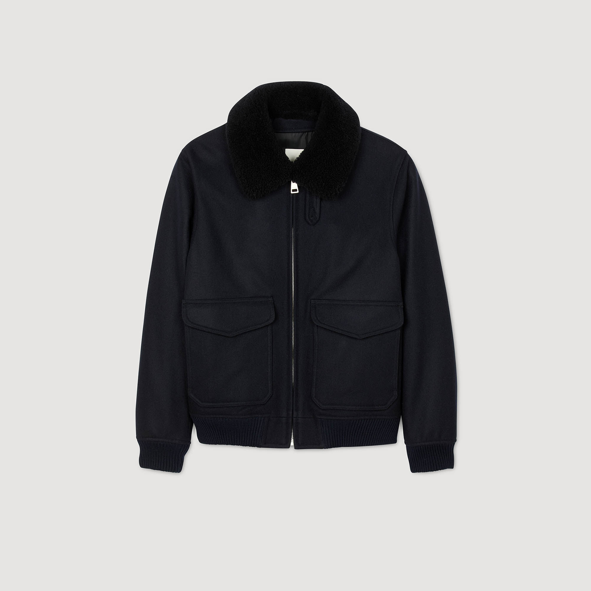 Wool Aviator Jacket With Shearling : Jackets & Coats color Navy Blue