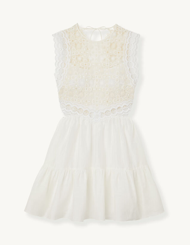 Short Dual-Fabric Dress : Dresses color white