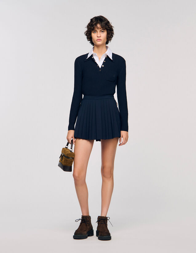 Cable Knit Polo Jumper - SFPPU02634 | sandro-paris.com Cable Knit Polo Jumper : Sweaters & Cardigans color Navy Blue