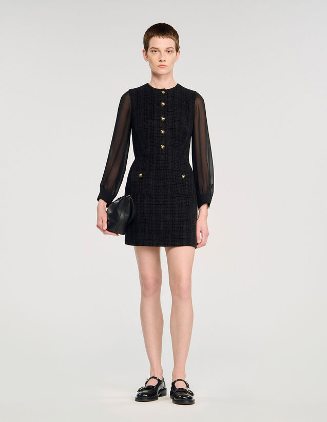 Long-Sleeved Short Dress - SFPRO04595 | sandro-paris.com Long-Sleeved Short Dress : Dresses color Black