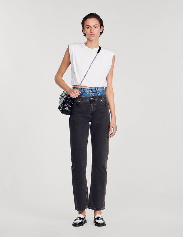 Two-Tone Double-Waisted Jeans : Jeans color Grey