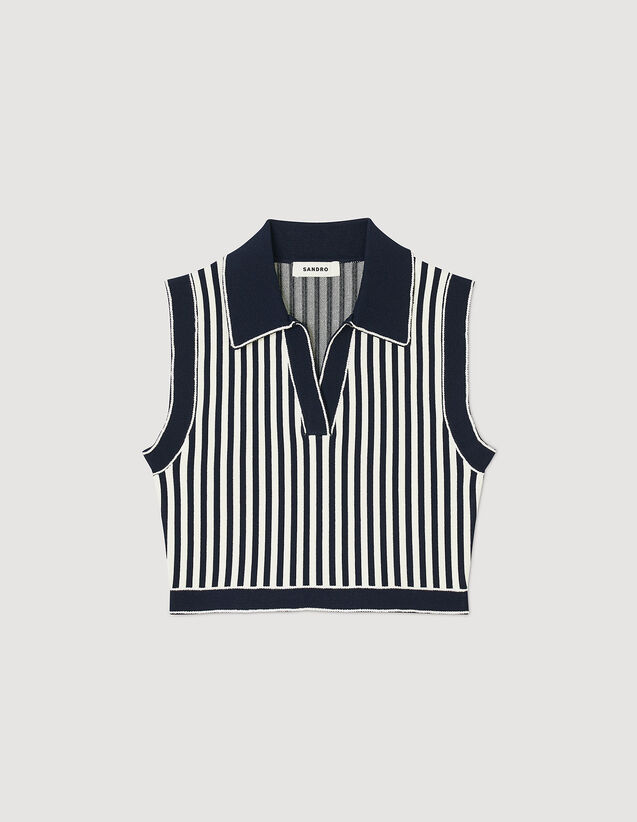 Cropped Striped Jumper : Sweaters & Cardigans color Navy / Ecru