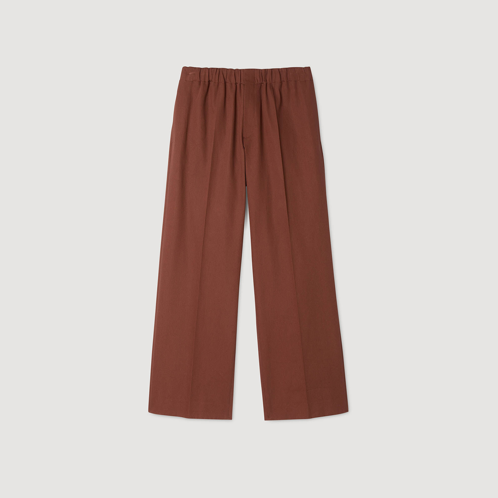 Elasticated Wide-Leg Cotton Trousers : Pants & Shorts color Terra