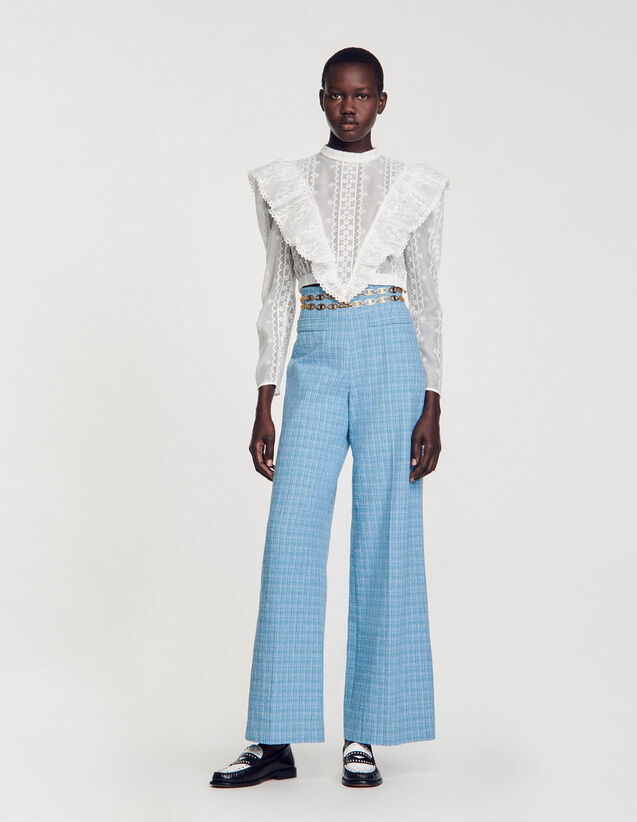 Wide-Leg Tweed Trousers : null color Blue