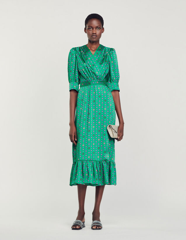 Printed Satin Dress : Dresses color Green / Pink