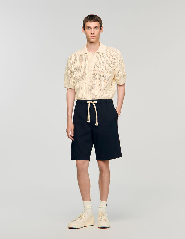 Elasticated Waist Cotton Shorts - SHPBE00103 | sandro-paris.com Elasticated Waist Cotton Shorts : Pants & Shorts color Navy Blue