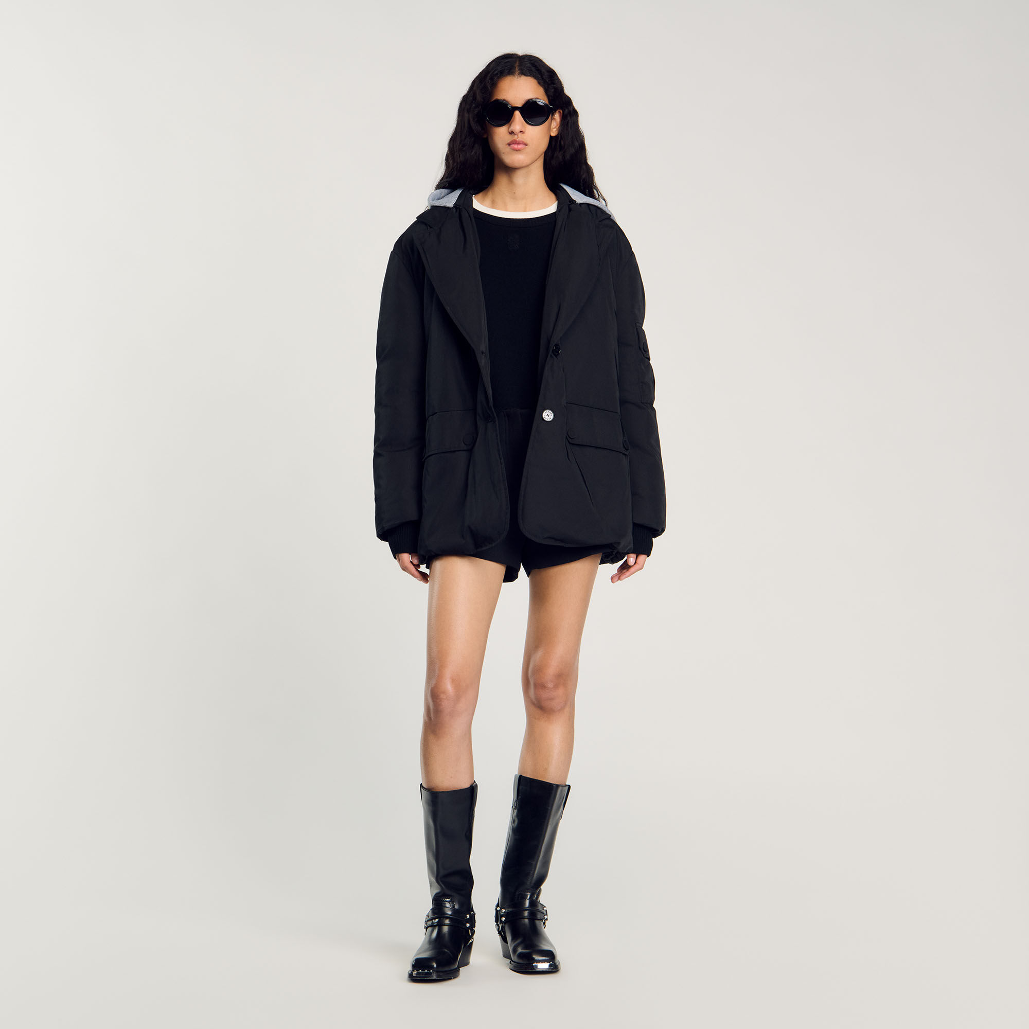 Coat With Contrasting Hood : Coats & Jackets&nbsp; color Black