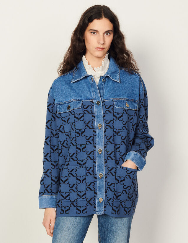 Oversized Coatigan In Mixed Materials : Blazers & Jackets color Blue