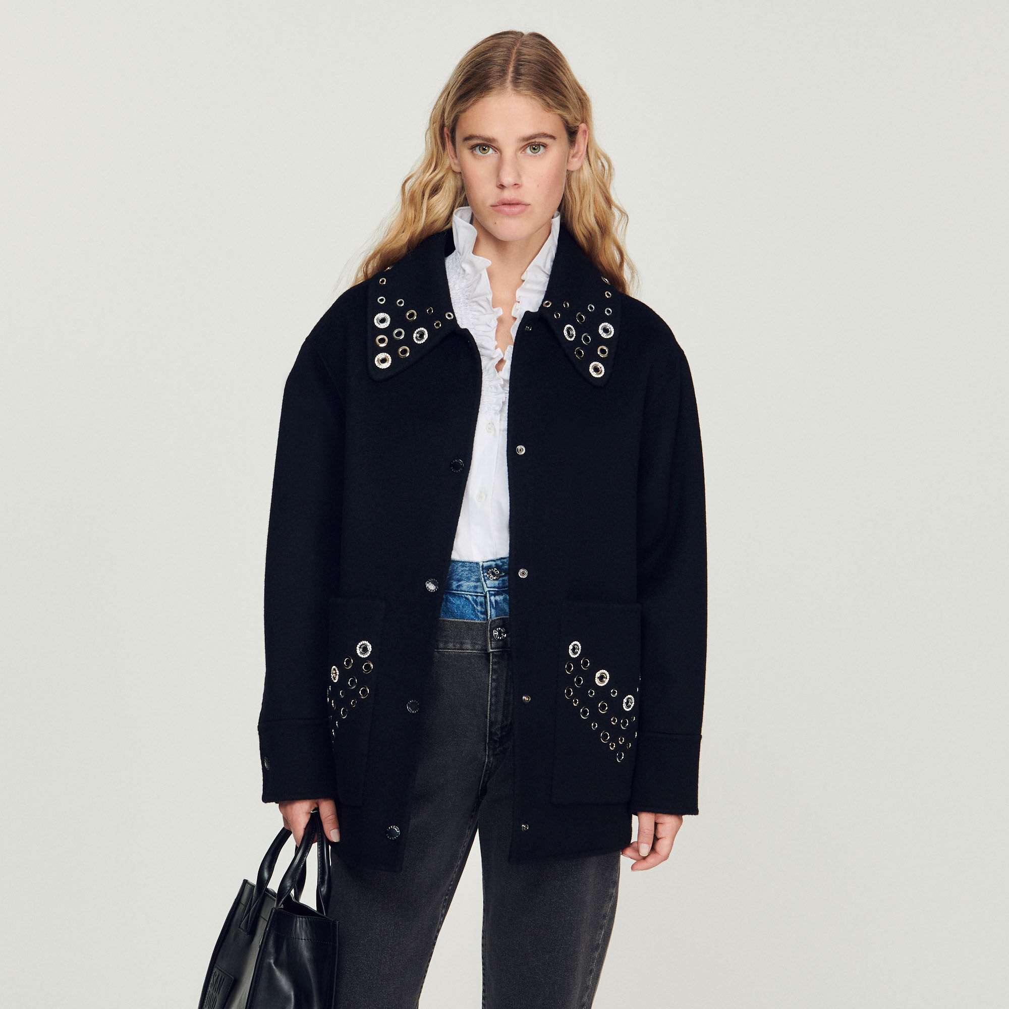 Sandro black wool coat clearance