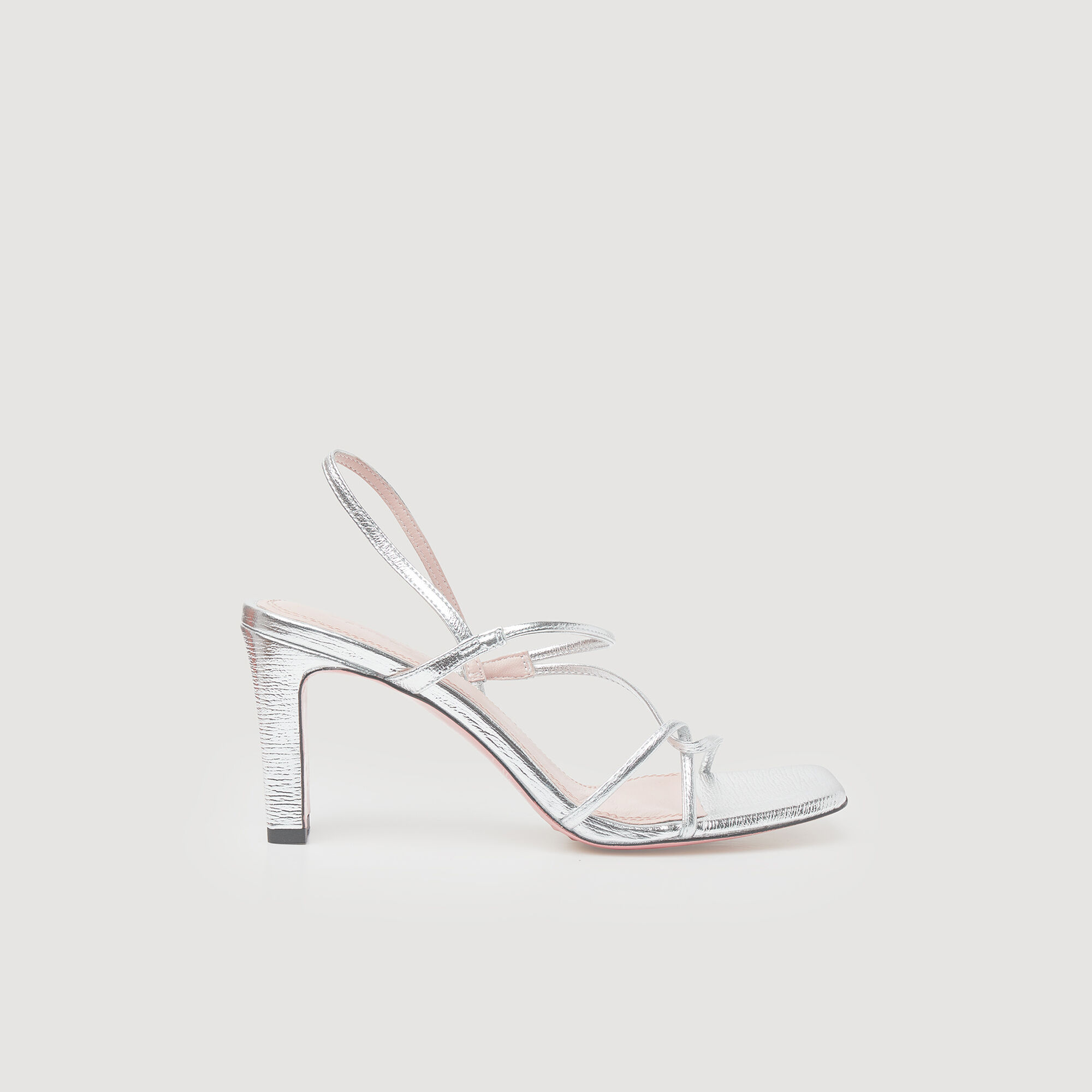 Leather Sandals With A Wide Heel : Sandals color Silver