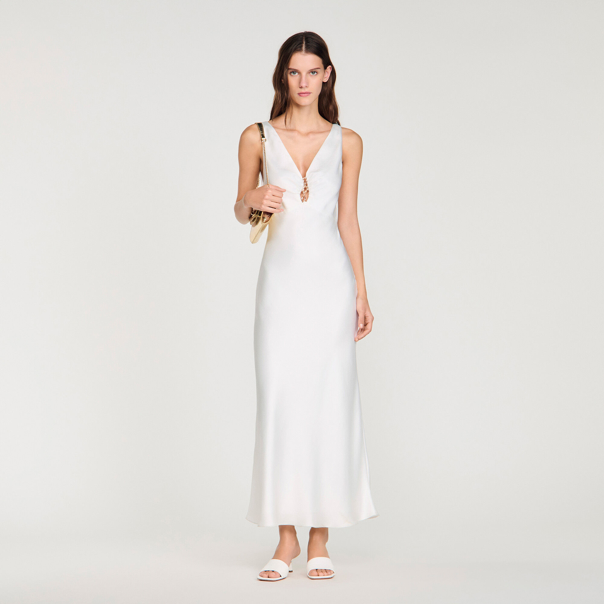 Jewel Satin-Effect Maxi Dress : Dresses color white