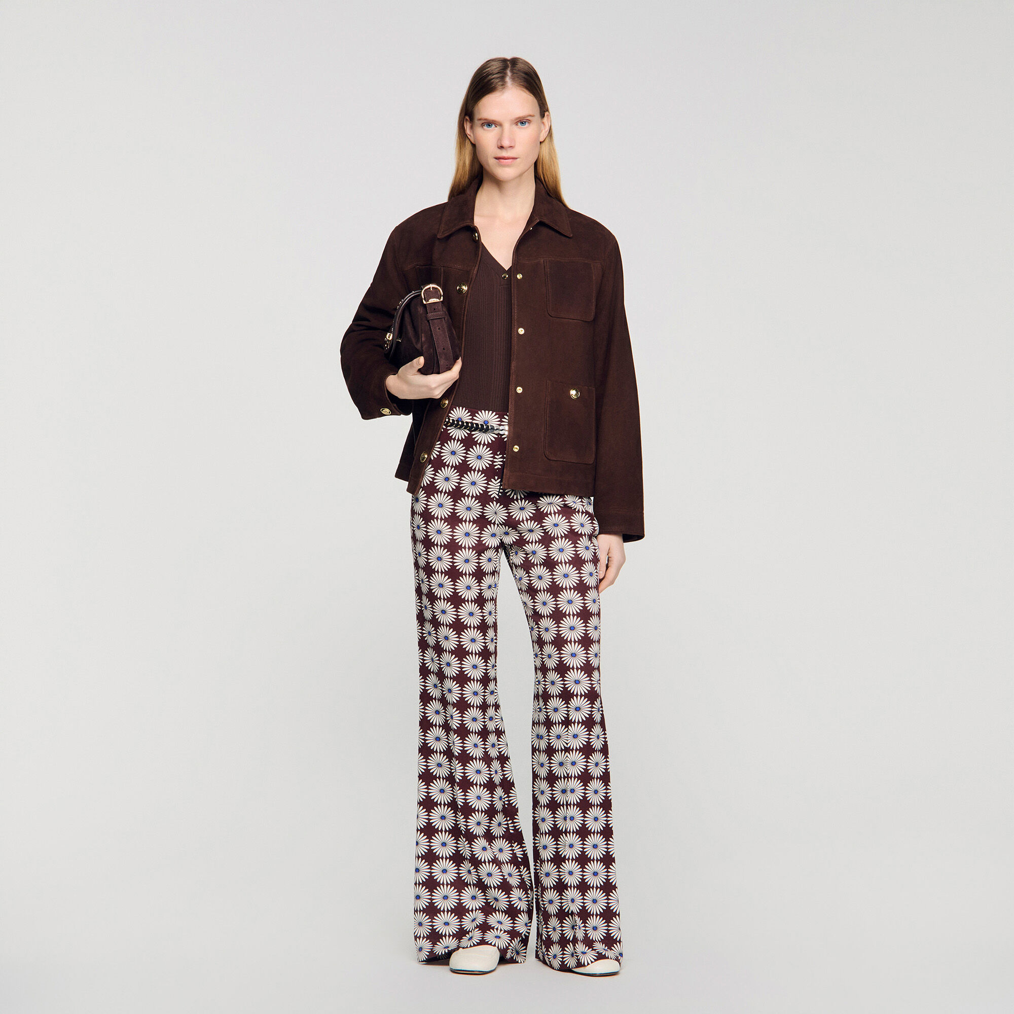 Floral-Print Floaty Trousers : Pants color Marron / Bleu