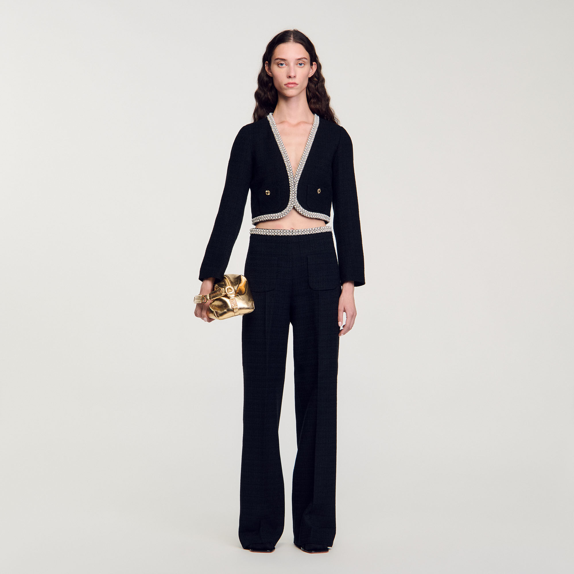 Cropped Tweed Jacket : Coats & Jackets&nbsp; color Black