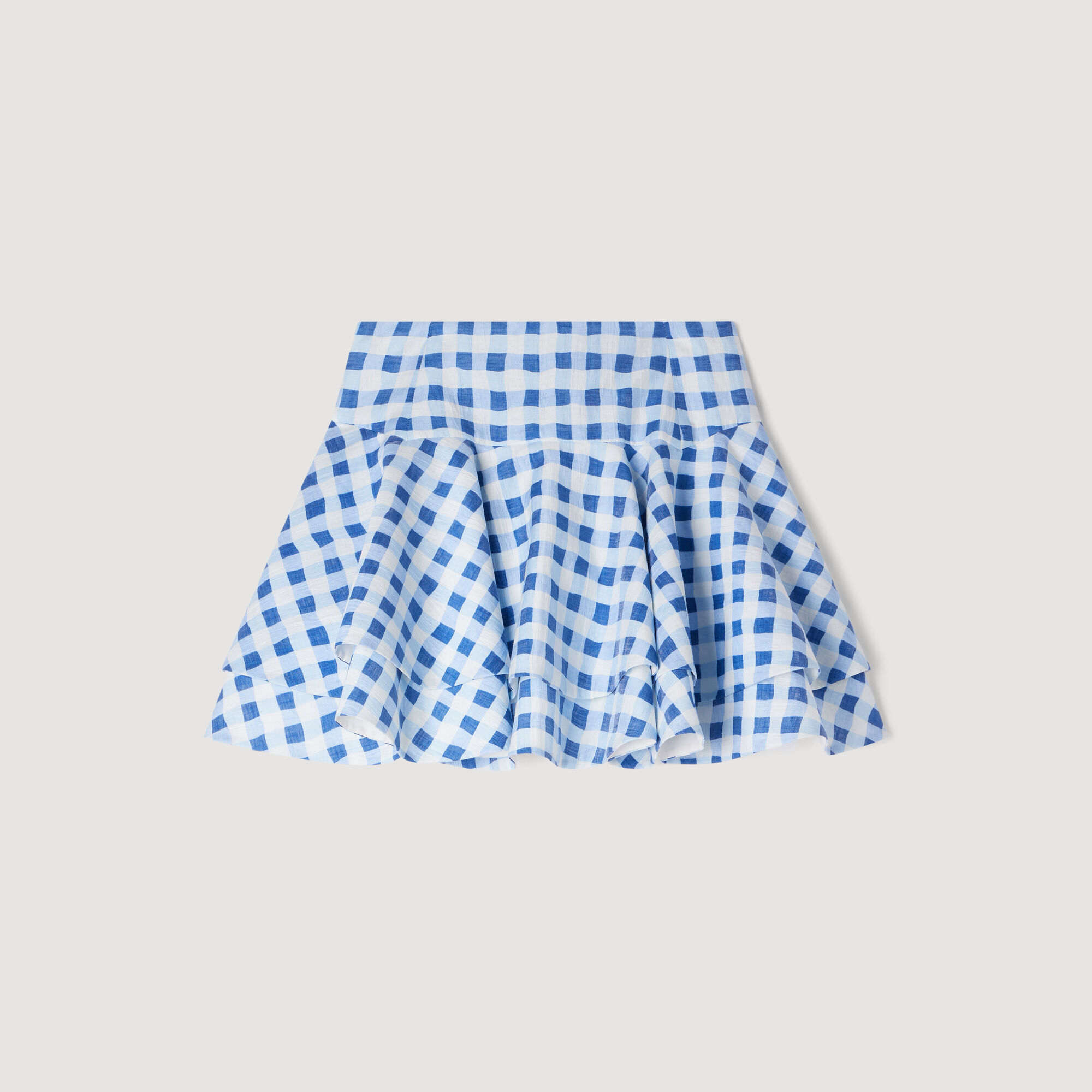 Short Gingham Linen Skirt : Skirts & Shorts color Blu / White