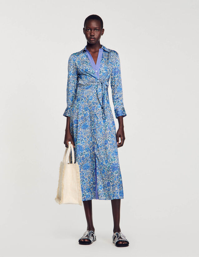 Floral Print Midi Shirt Dress : Dresses color Blu / White