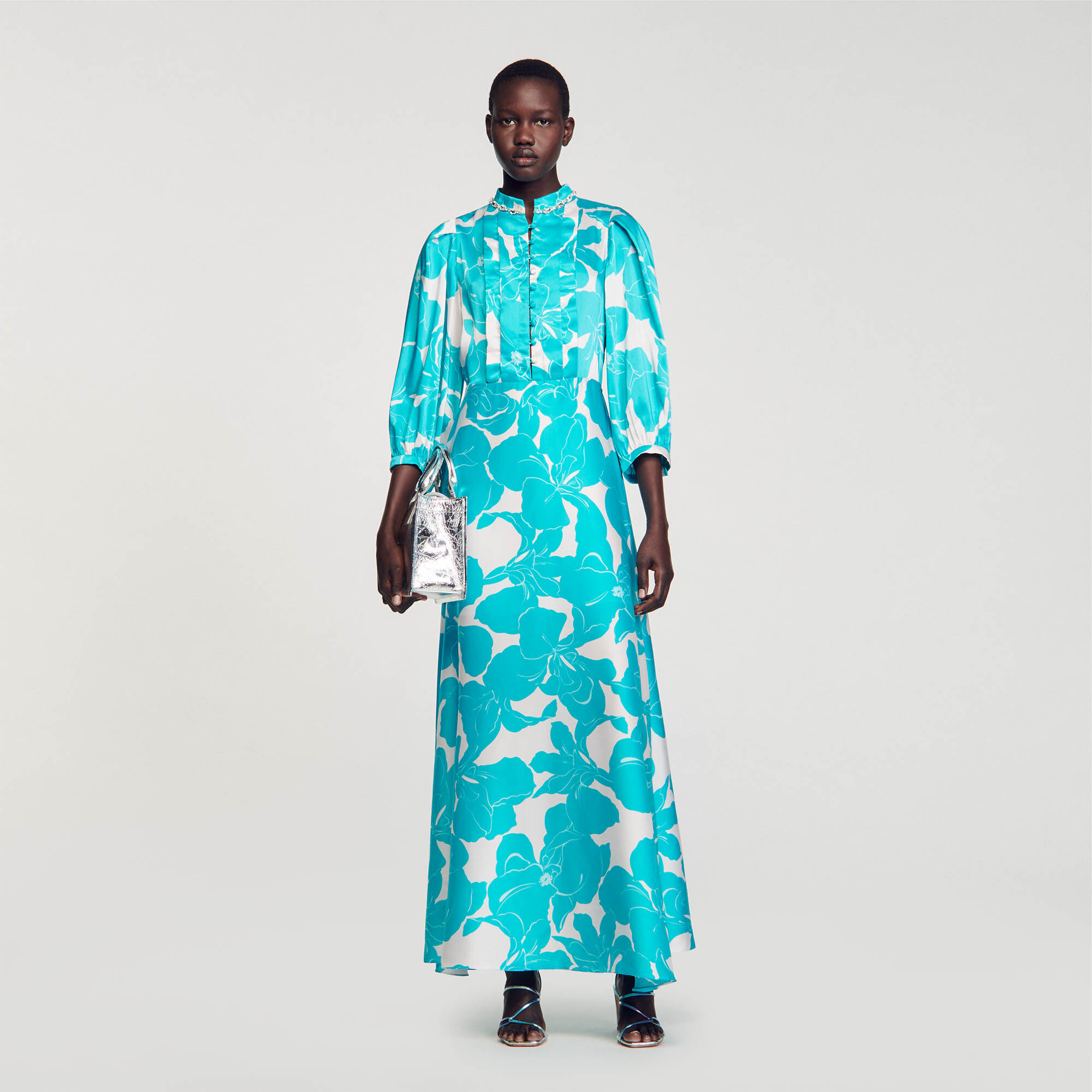 Floaty Floral Print Maxi Dress : Dresses&nbsp; color Turquoise / White