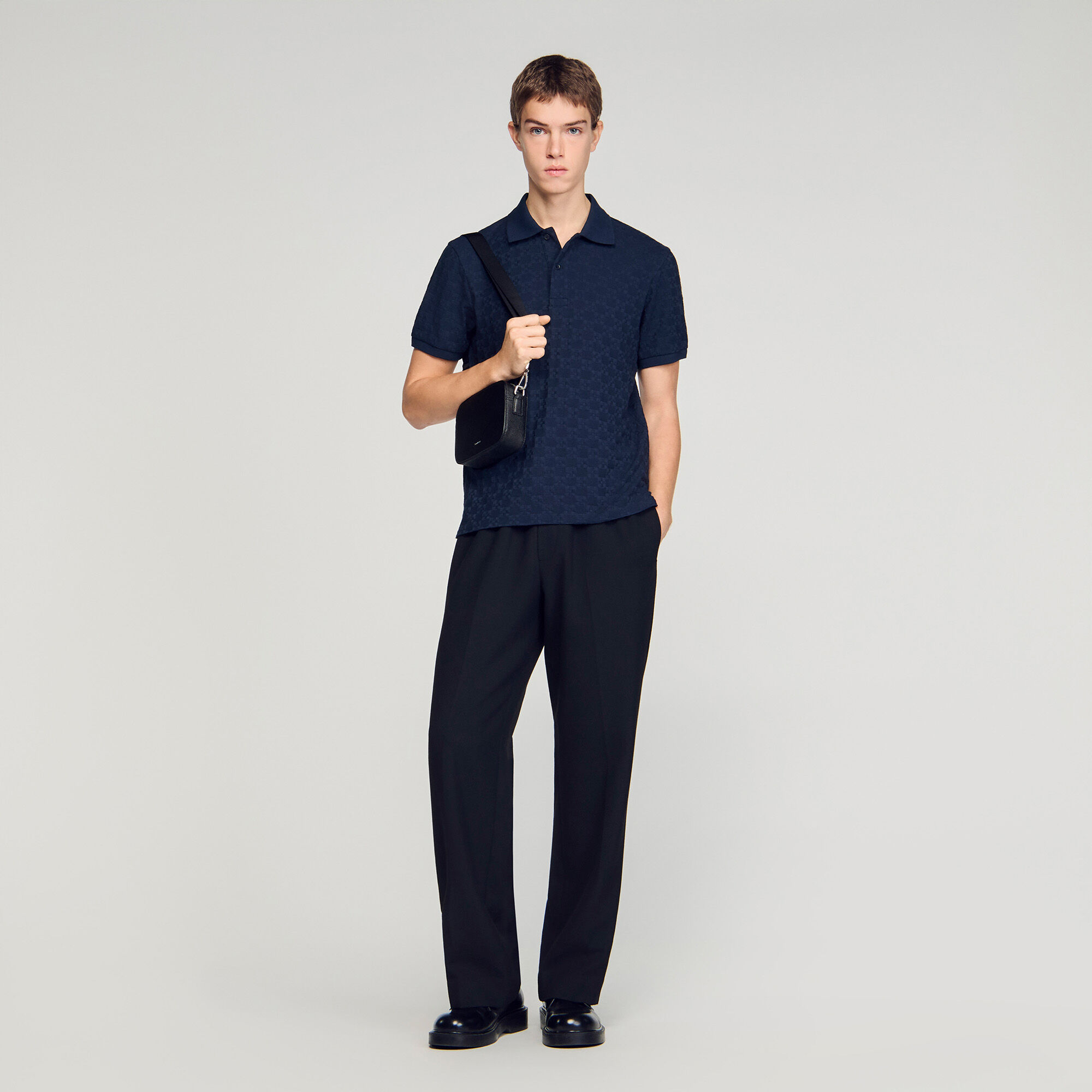 Square Cross Jacquard Polo Shirt : T-shirts & Polo shirts color Midnight Blue