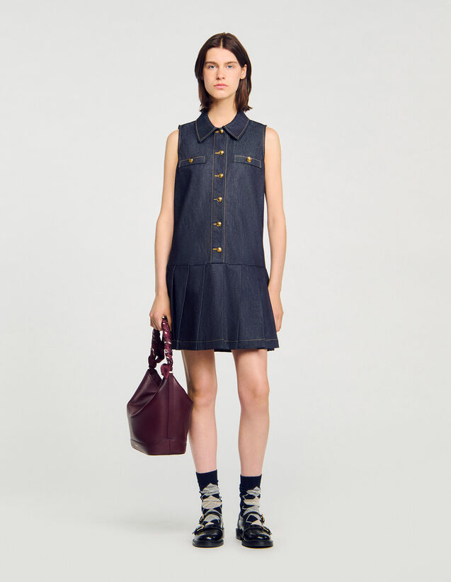 Short Denim Dress - SFPRO04394 | sandro-paris.com Short Denim Dress : Dresses color Deep blue