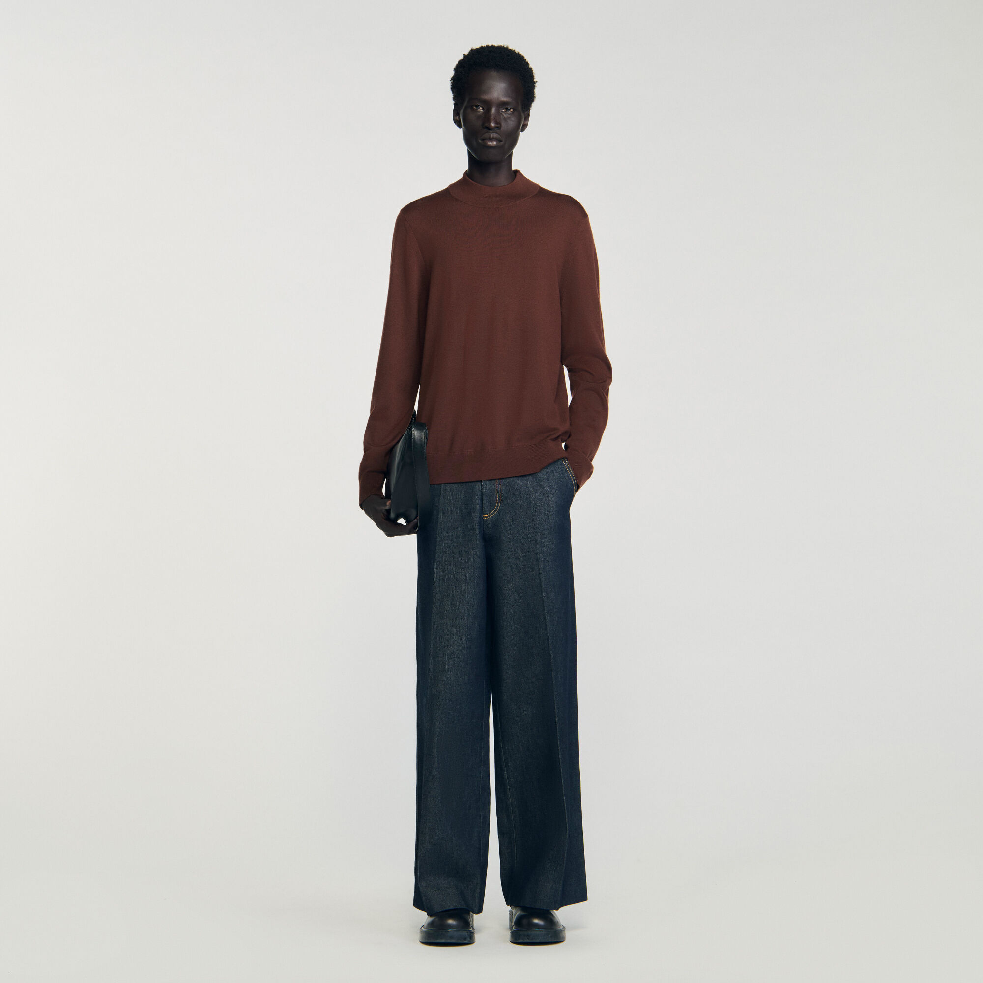 Wool Jumper With High Neck : Sweaters &amp; Cardigans color Midnight Blue