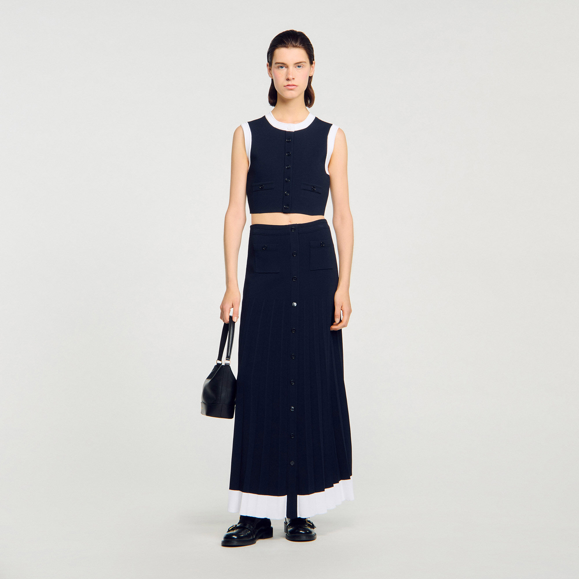 Two-Tone Cropped Cardigan : Sweaters & Cardigans color Navy Blue