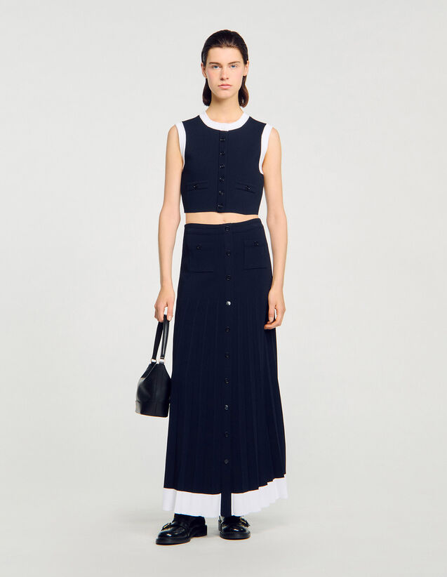 Two-Tone Cropped Cardigan - SFPPU02636 | sandro-paris.com Two-Tone Cropped Cardigan : Sweaters & Cardigans color Navy Blue