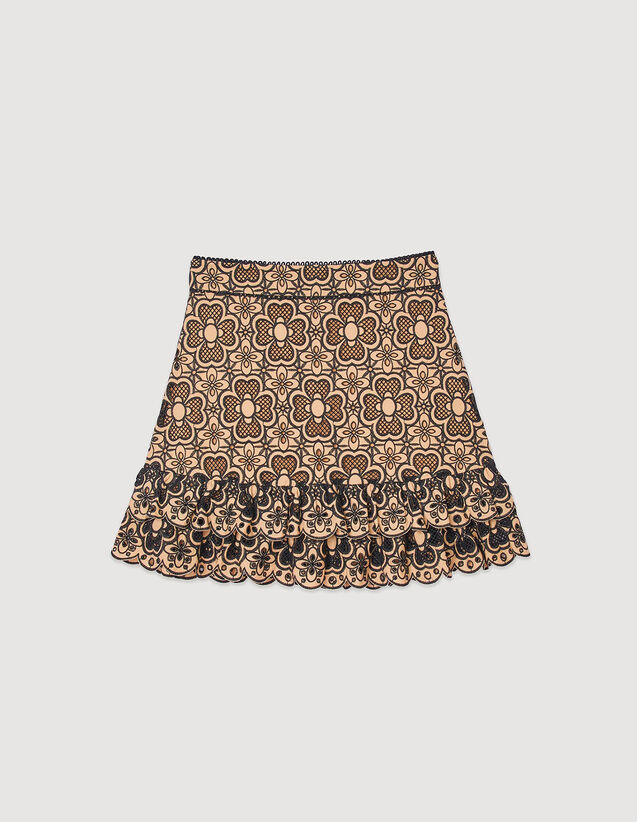 Broderie Anglaise Short Skirt : Skirts & Shorts color Beige / Black