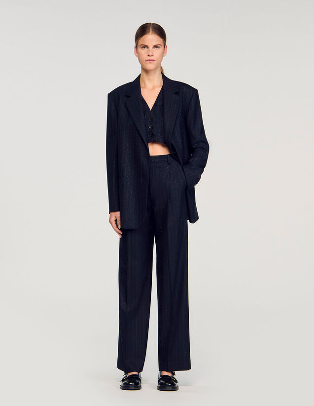 Striped Rhinestone Suit Jacket - SFPVE01199 | sandro-paris.com Striped Rhinestone Suit Jacket : Blazers & Jackets color Navy Blue