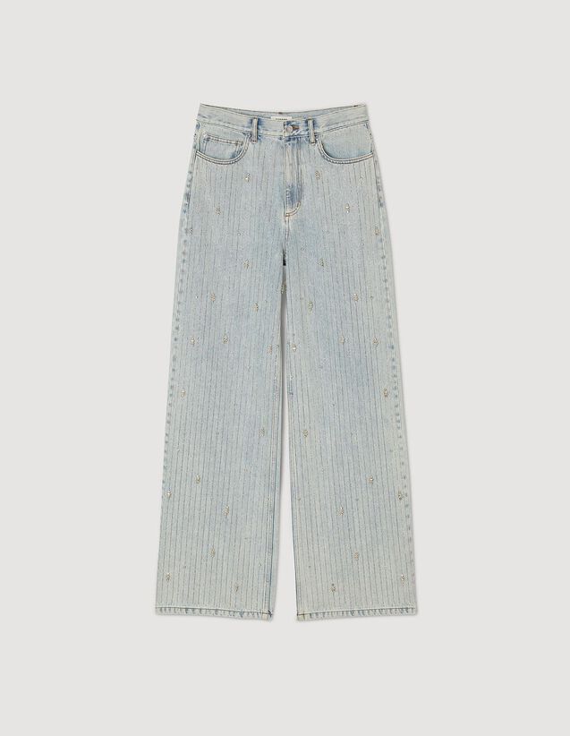 Rhinestone-Embellished Jeans : Jeans color Light bu jean