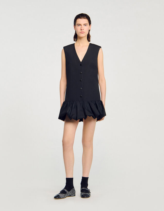 Short Tailored Dress With Ruffle - SFPRO04370 | sandro-paris.com Short Tailored Dress With Ruffle : Dresses color Black