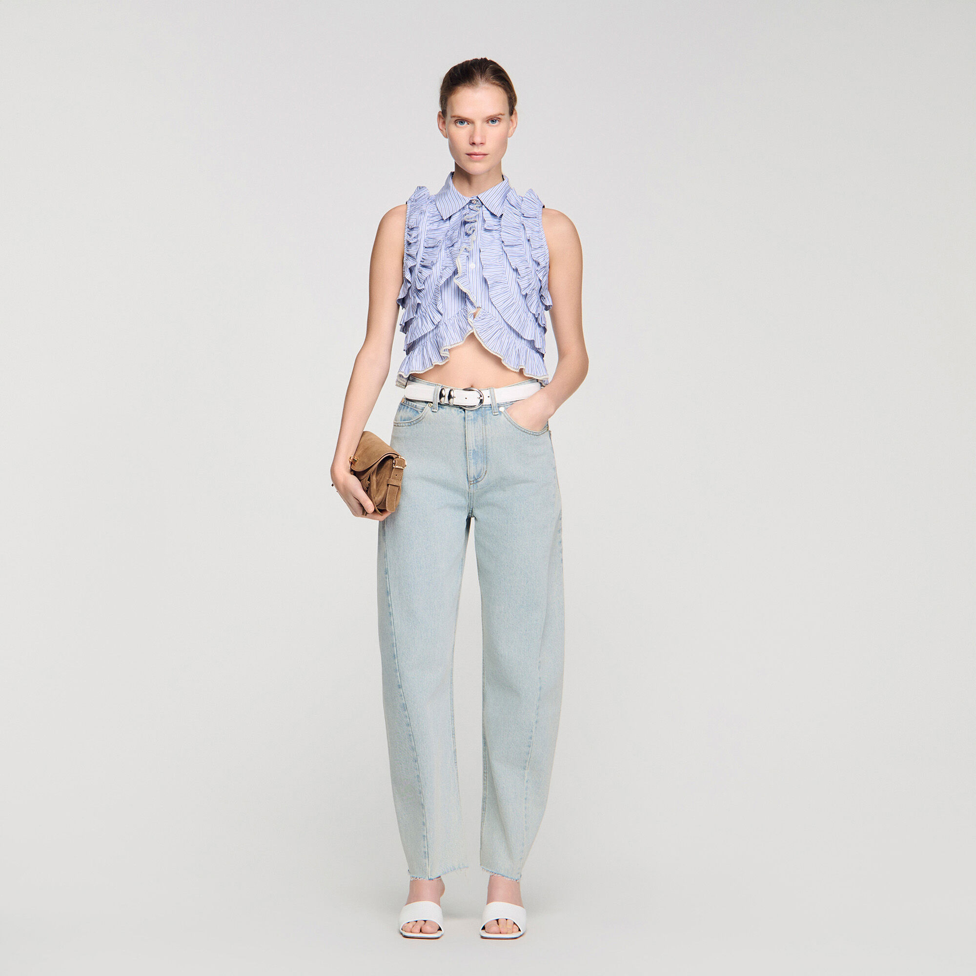 Ruffled Striped Shirt : Shirts color Bleu / Marine