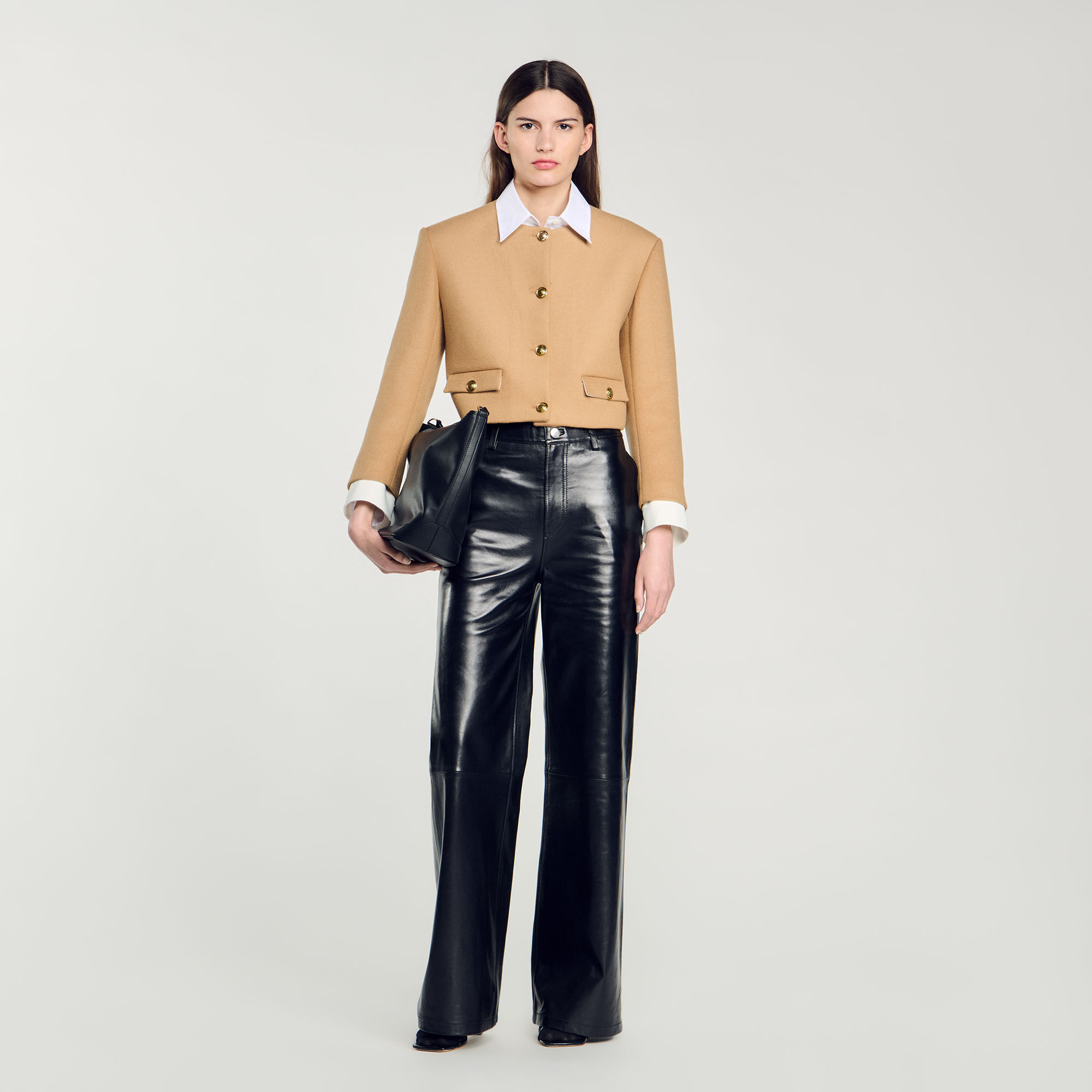 Cropped Wool-Blend Jacket : Coats & Jackets&nbsp; color Camel