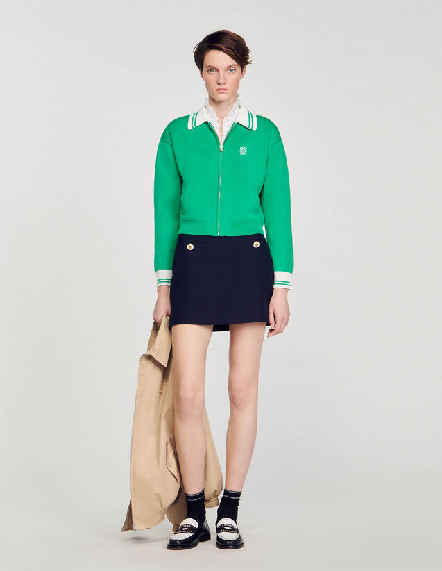 Zip-Up Varsity Cardigan : Sweaters & Cardigans color Green