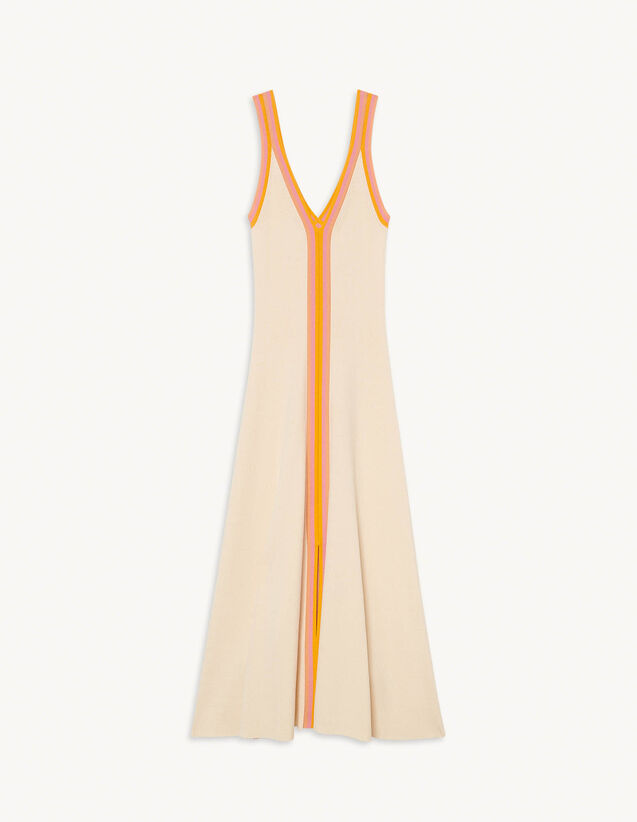 Mid-Length Two-Tone Knit Dress : Dresses color Ecru / Orange