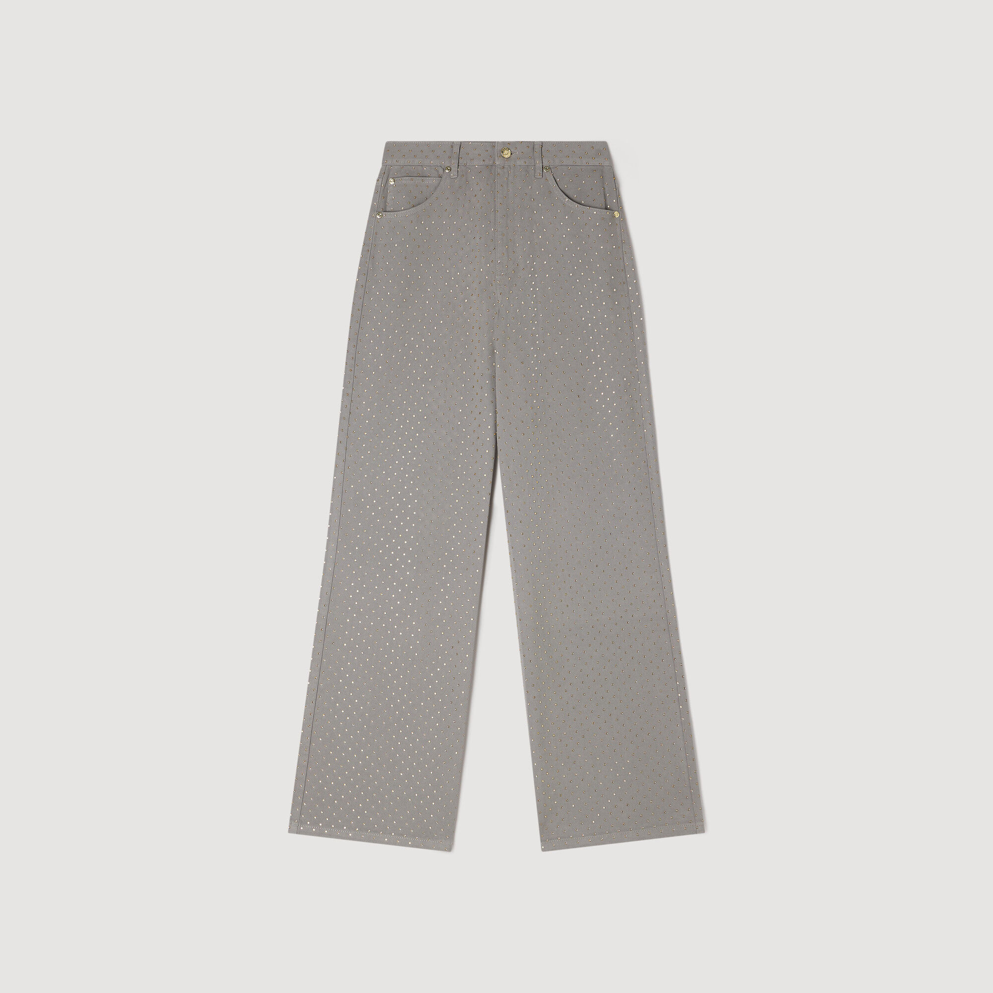 Rhinestone-Embellished Jeans : Jeans color Grey