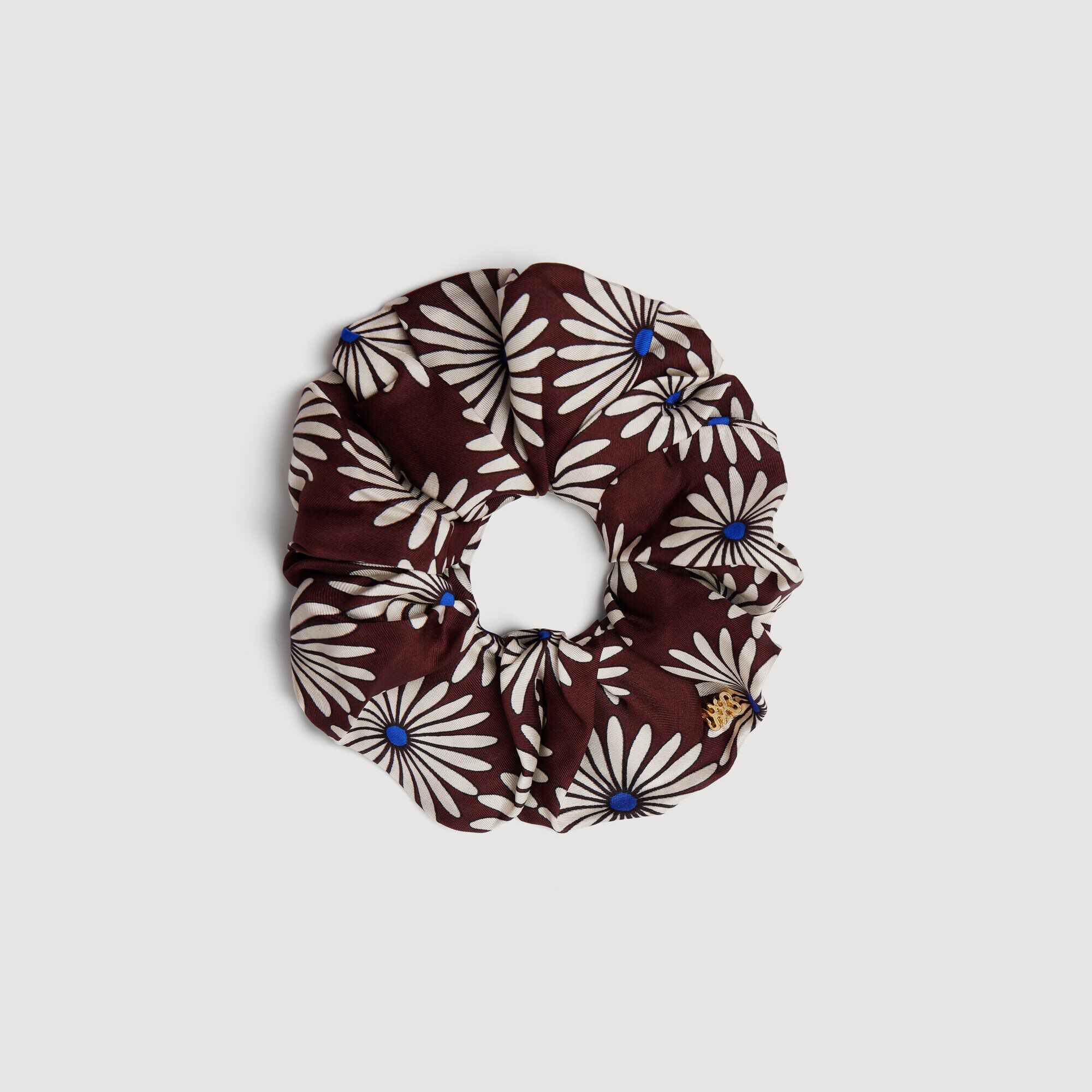Printed Silk Scrunchie : Other accessories color Marron / Bleu