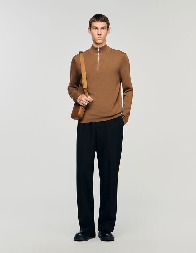 Wool Jumper With Zip Collar - SHPTR00161 | sandro-paris.com Wool Jumper With Zip Collar : Sweaters & Cardigans color Midnight Blue